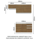 Cocina Compacta 180cm sin Fregadero Blanco/Marrón Glamy 09