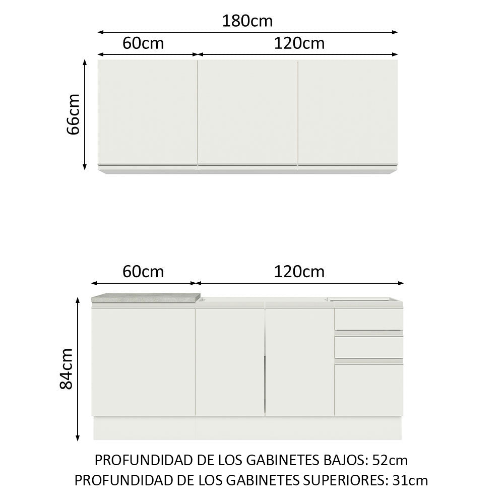 Cocina Compacta 180 cm Con Fregadero Blanco Glamy Madesa