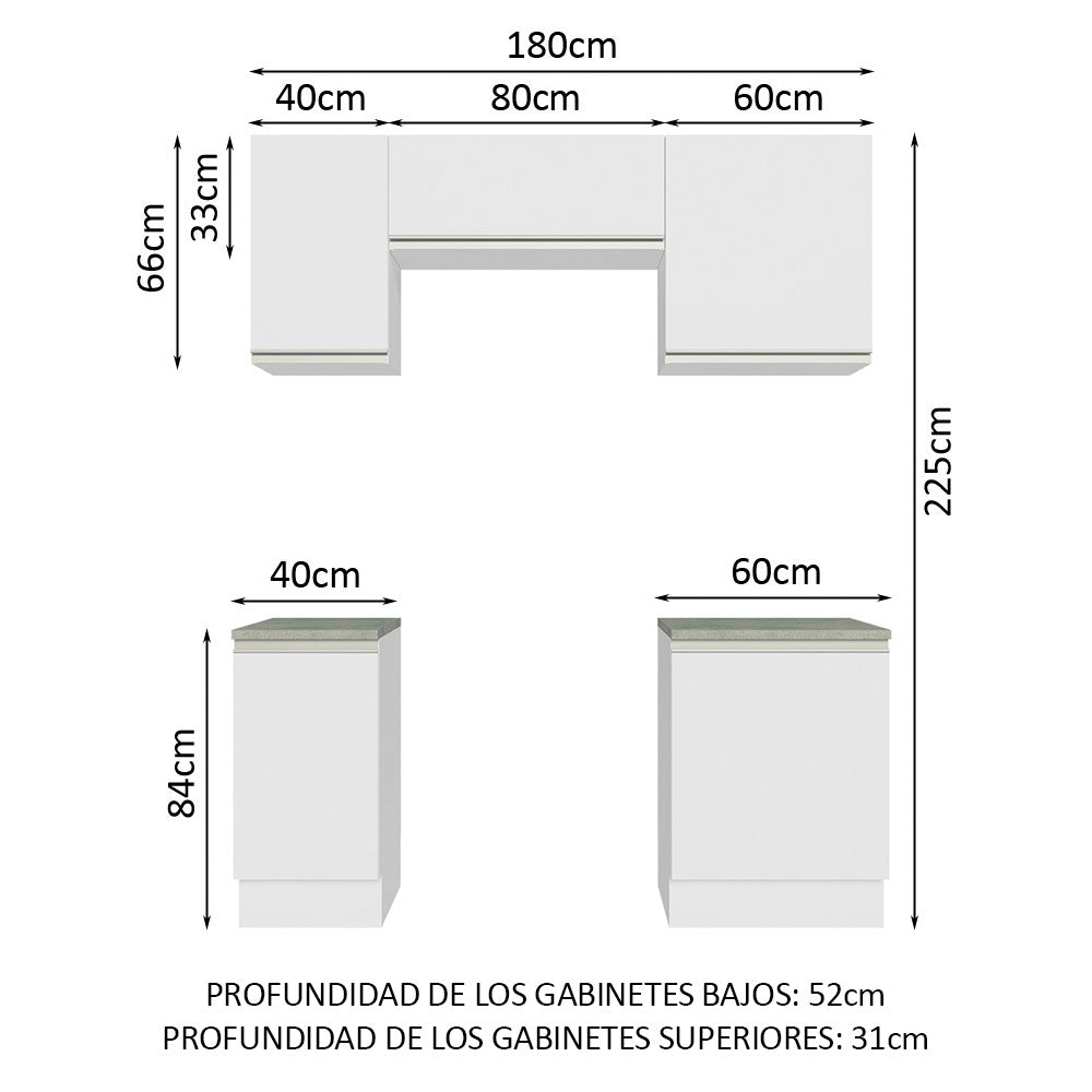 Cocina Compacta 180cm Blanco Glamy 12