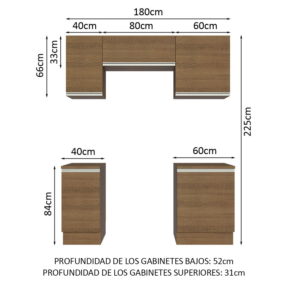 Cocina Compacta 180 cm Marrón Glamy Madesa