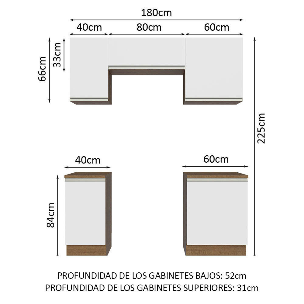 Cocina Compacta 180 cm Marrón/Blanco Glamy Madesa