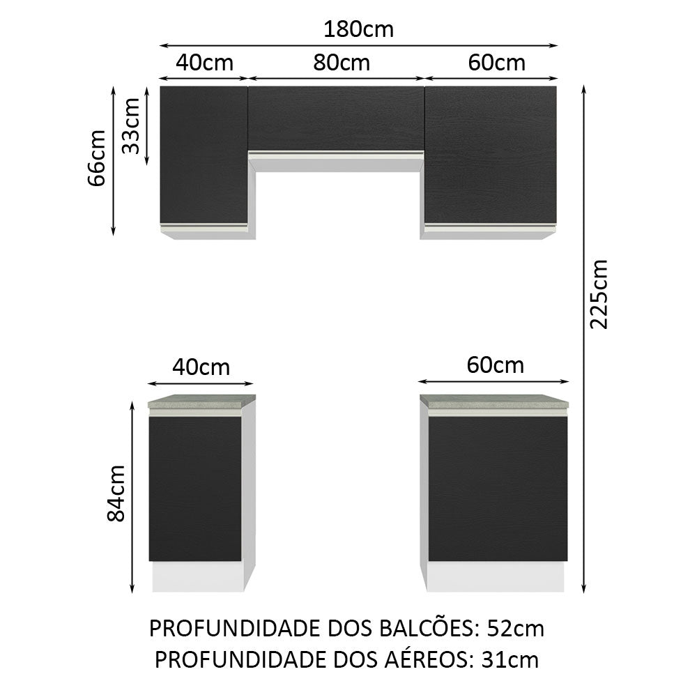 Cocina Integral 180cm Blanco/Negro Glamy 12