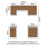Cocina Compacta 180cm Blanco/Marrón Glamy 12