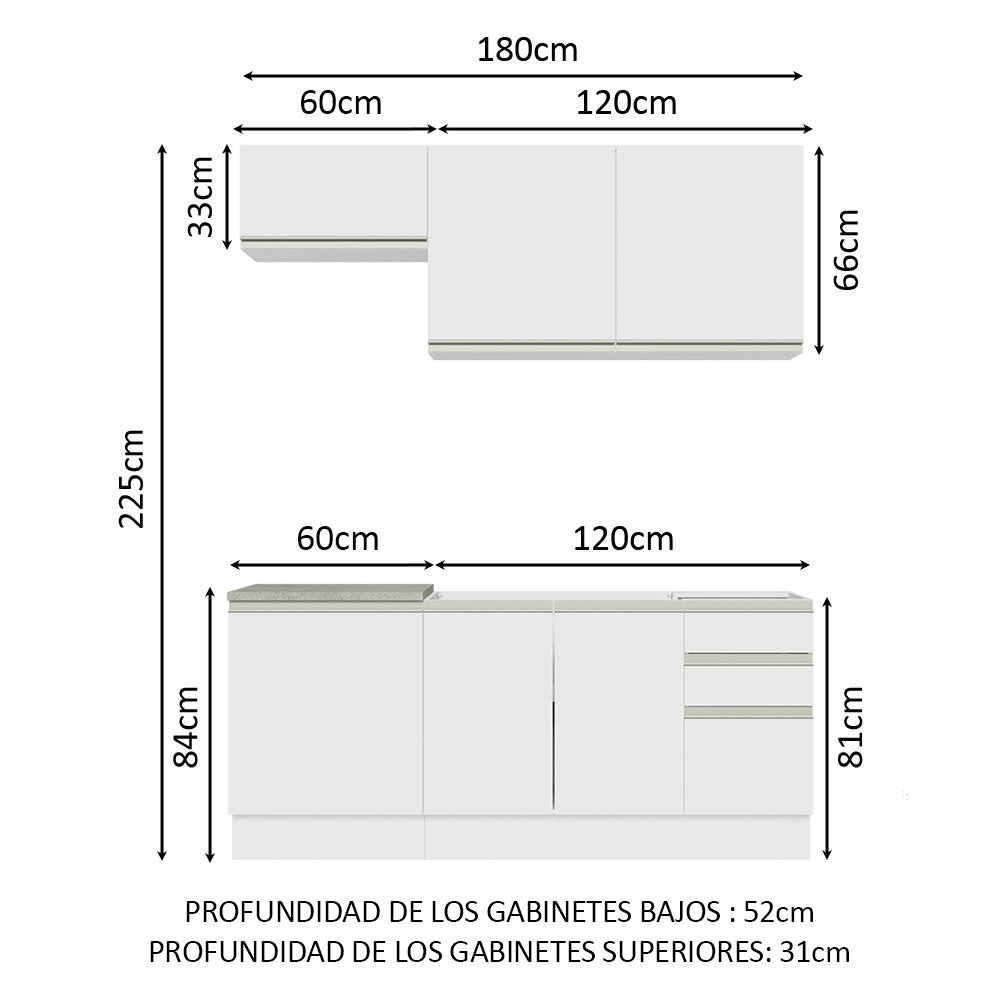Cocina Integral con Fregadero 180cm Glamy 13 Blanco