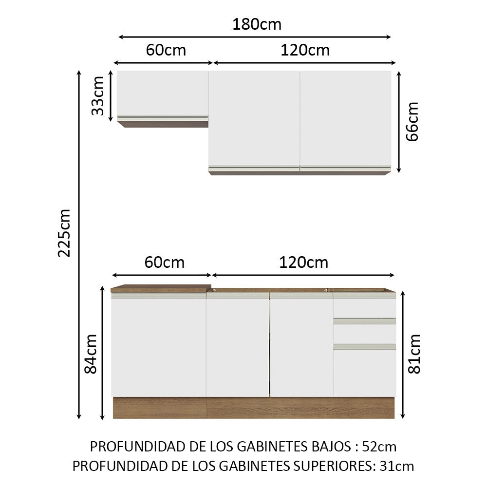 Cocina Integral con Fregadero 180cm Glamy 13 Marrón/Blanco