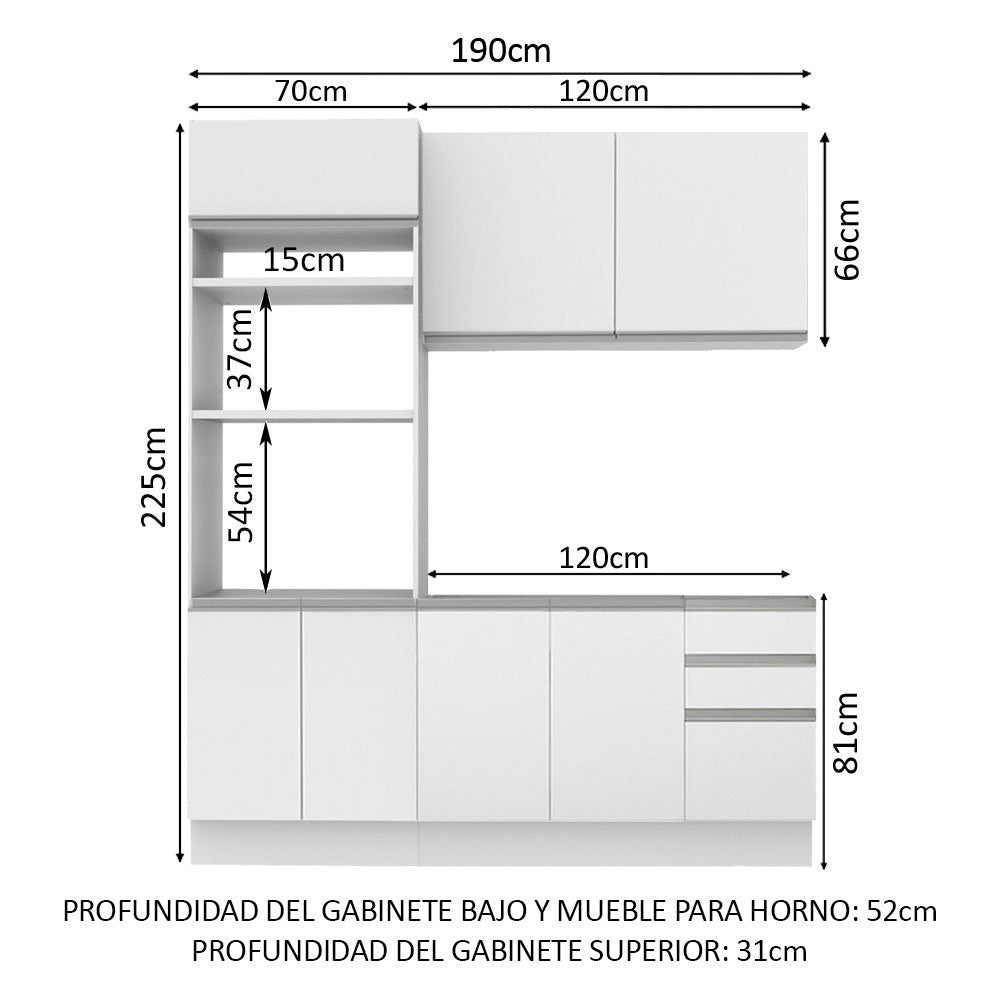Cocina Compacta 190cm Blanco Glamy 02