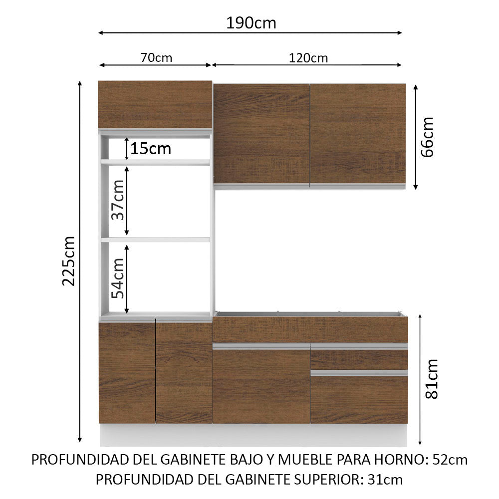 Cocina Integral 190cm Blanco/Marrón Glamy 04