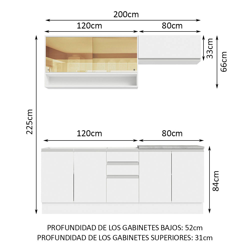 Cocina Integral 200cm Blanco Glamy 03