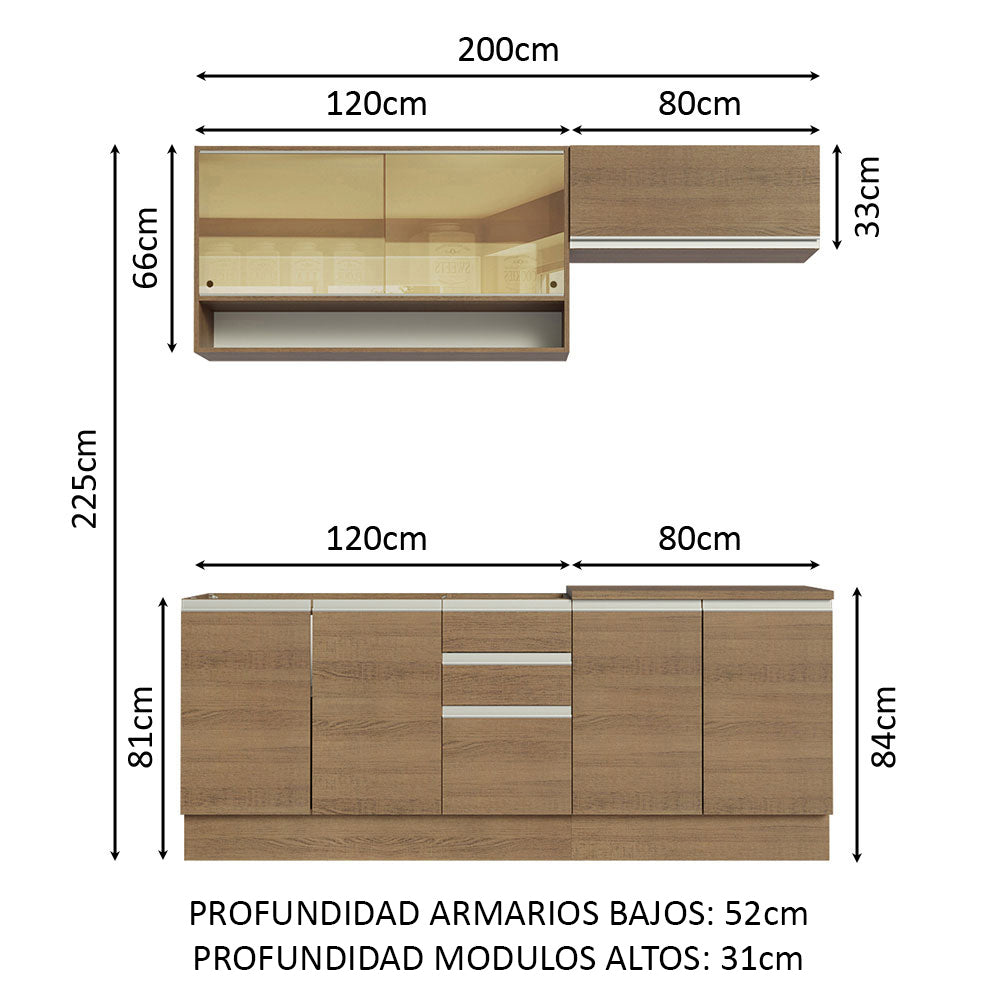 Cocina Compacta 200cm Marrón Glamy 03