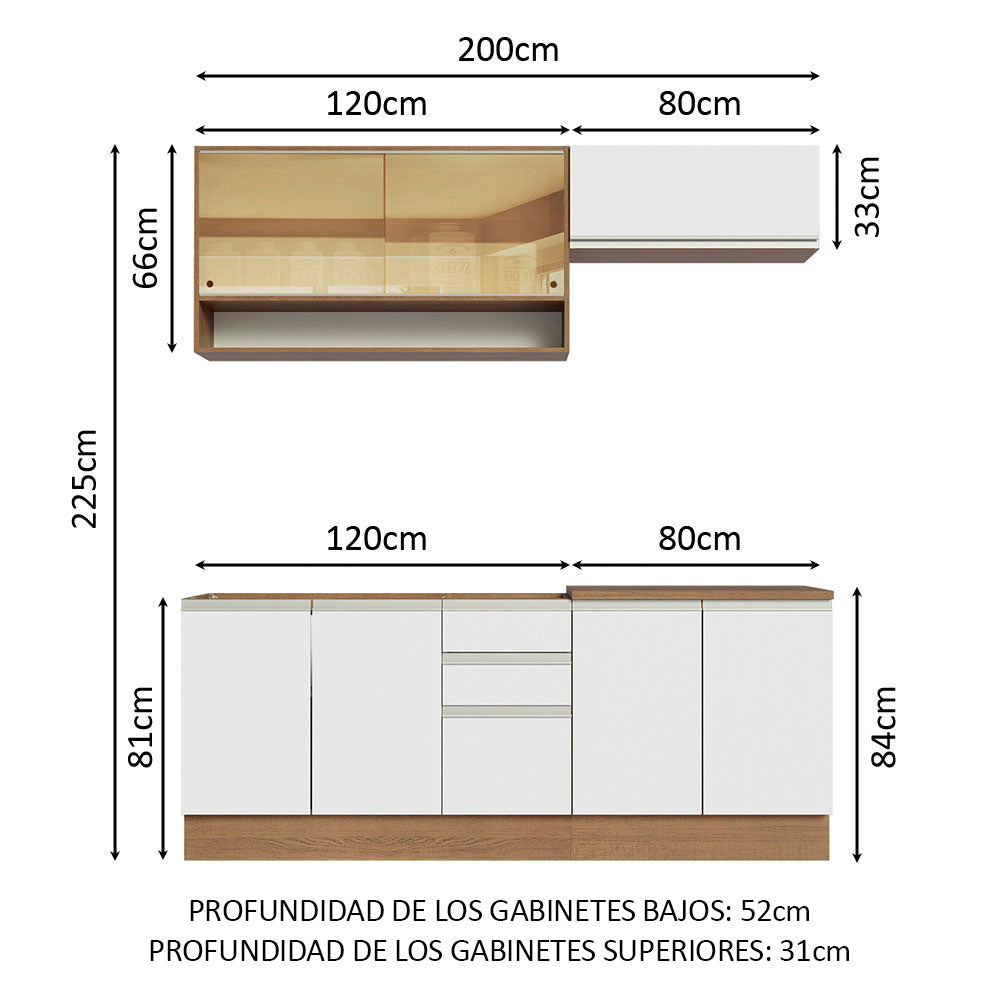 Cocina Compacta 200cm Marrón/Blanco Glamy 03