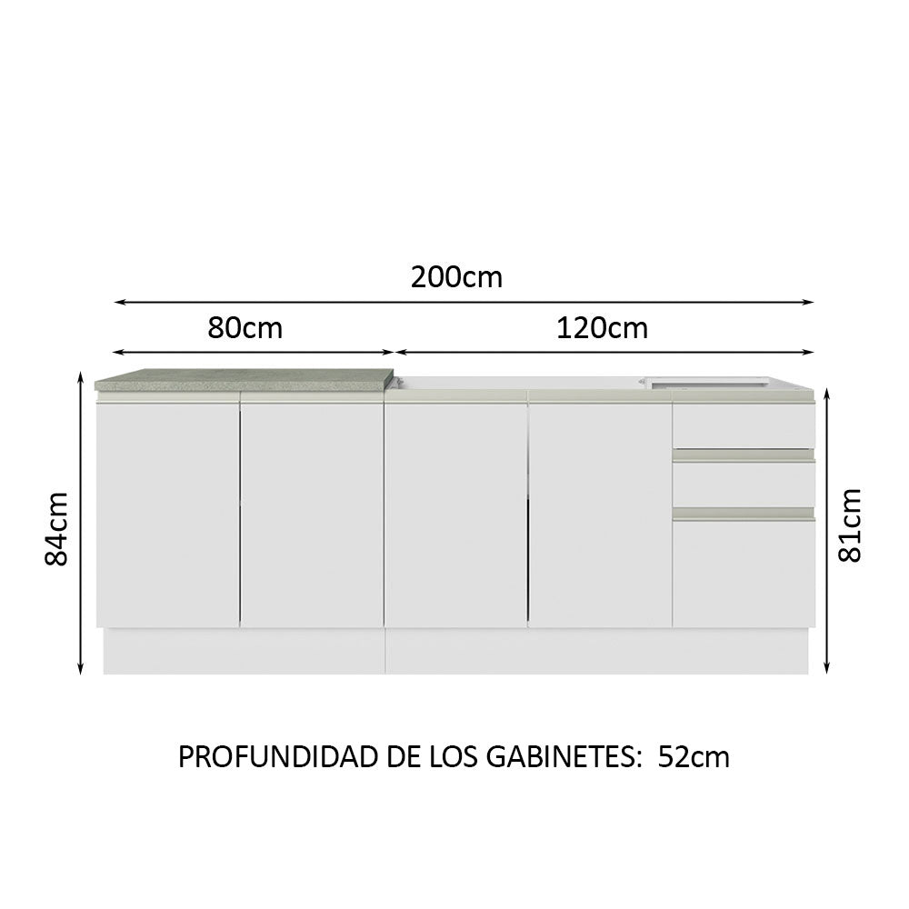Cocina Compacta 200 cm Blanco Glamy Madesa
