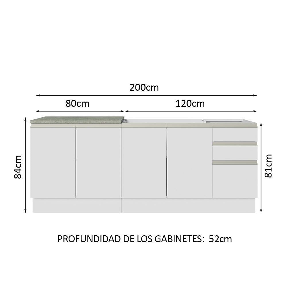 Mueble de Cocina 200cm Con Tarja Glamy Blanco