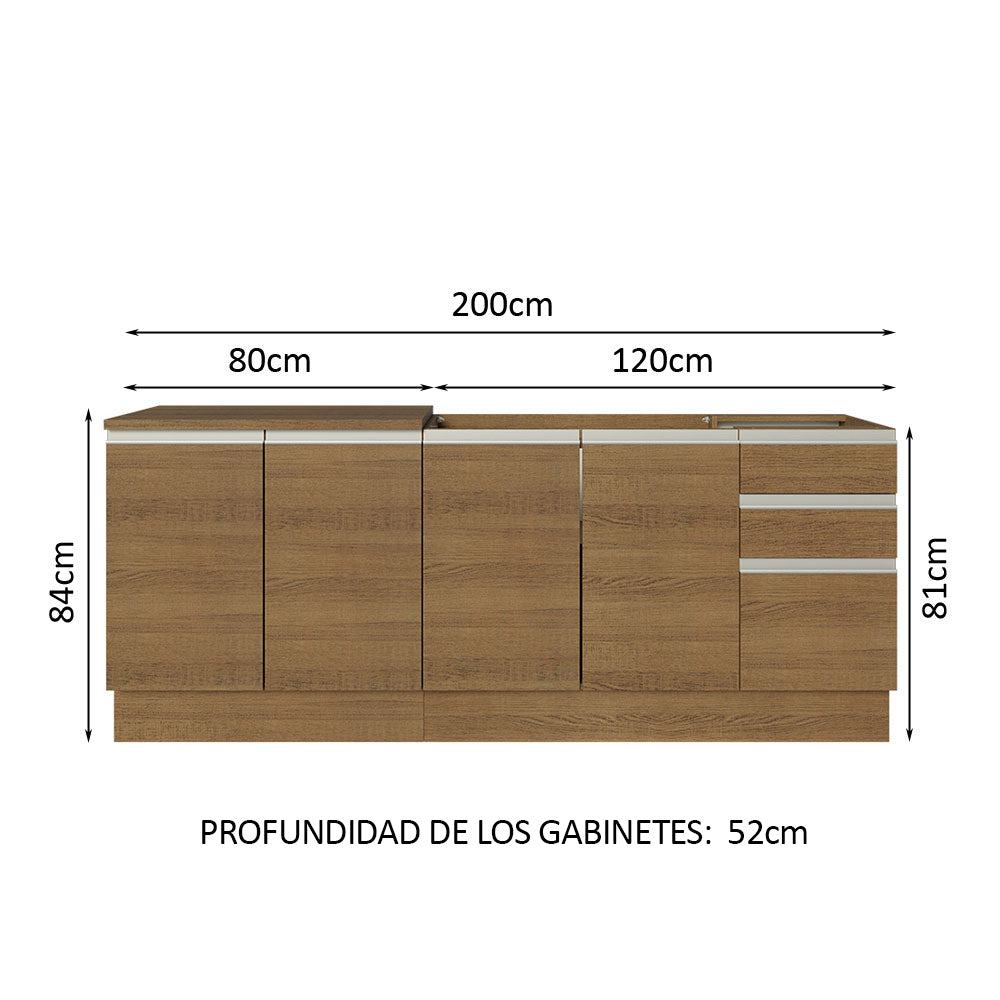 Cocina Compacta 200 cm Con Fregadero Marrón Glamy Madesa