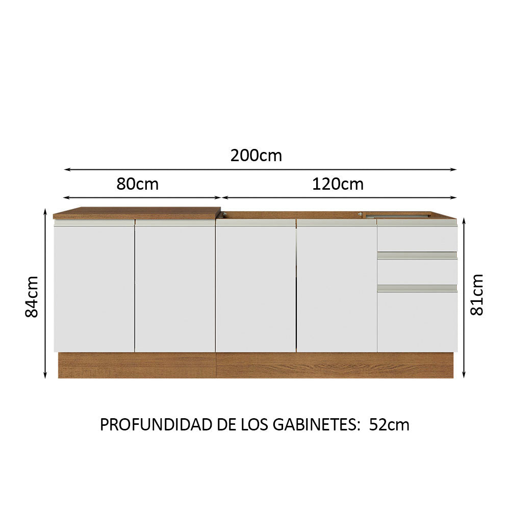 Cocina Compacta 200 cm Marrón/Blanco Glamy Madesa