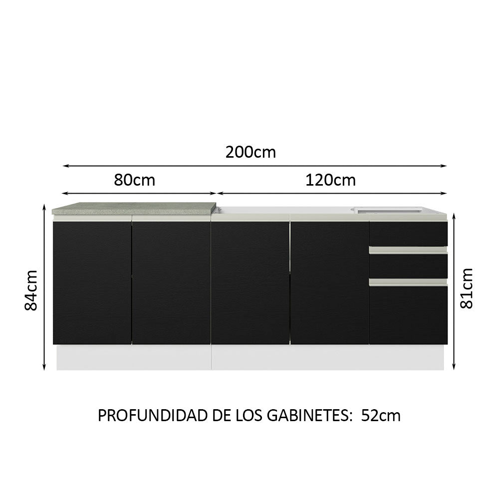 Cocina Compacta 200 cm Blanco/Negro Glamy Madesa