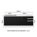 Cocina Compacta 200 cm Blanco/Negro Glamy Madesa