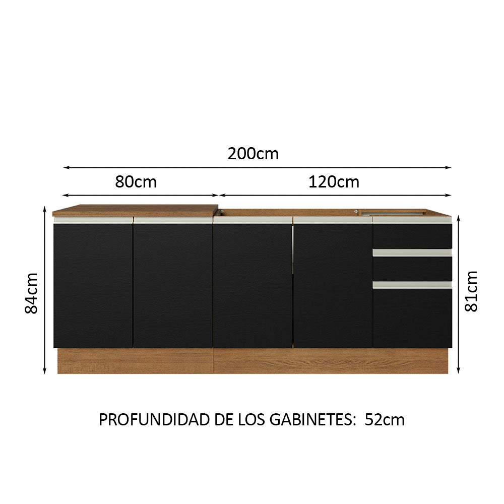 Cocina Compacta 200 cm Marrón/Negro Glamy Madesa