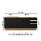 Cocina Compacta 200 cm Marrón/Negro Glamy Madesa