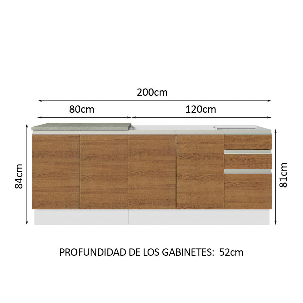 Cocina Compacta 200 cm Blanco/Marrón Glamy Madesa
