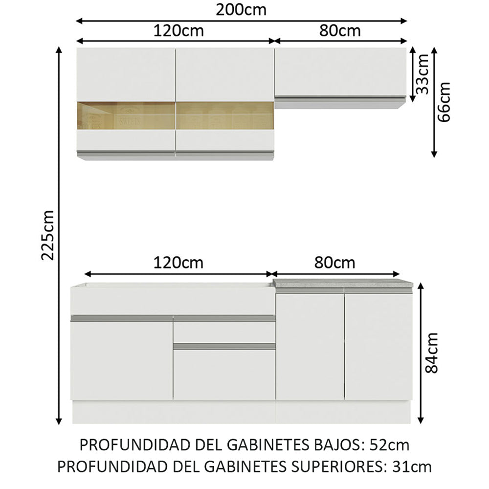 Cocina Compacta 200cm Blanco Glamy 07