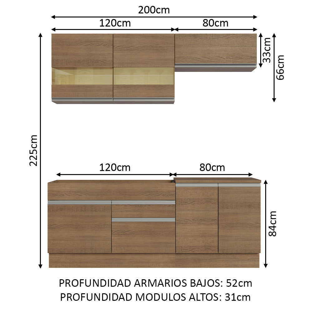 Cocina Compacta 200cm Marrón Glamy 07