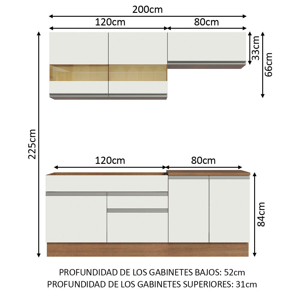 Cocina Compacta 200cm Marrón/Blanco Glamy 07