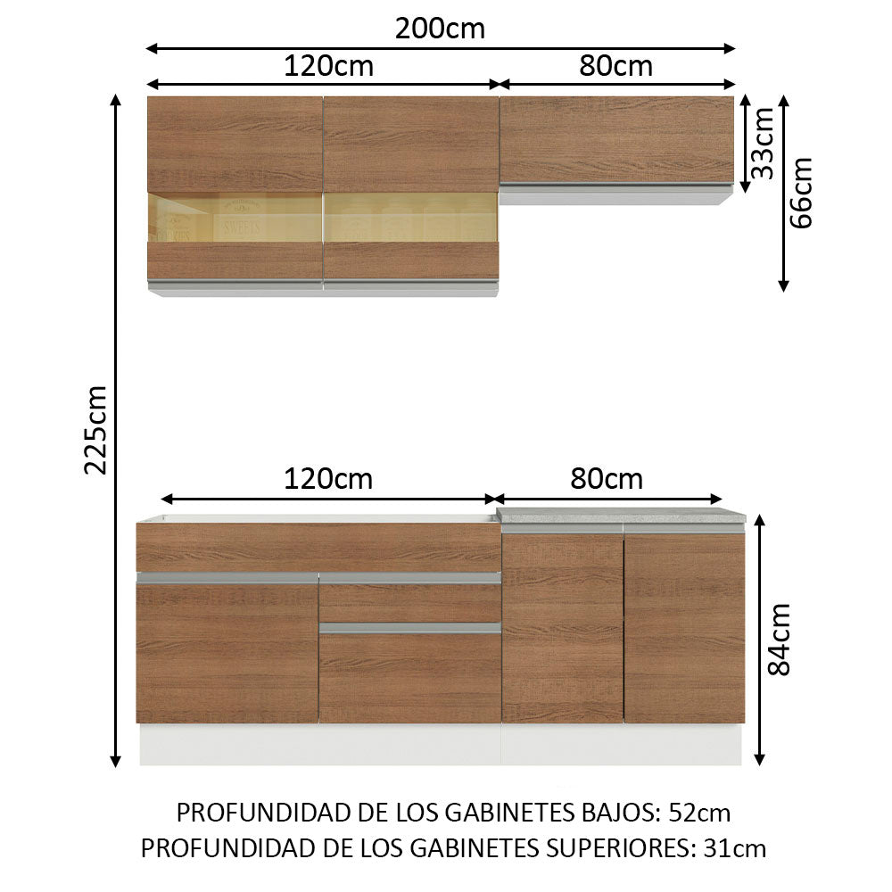 Cocina Compacta 200cm Blanco/Marrón Glamy 07