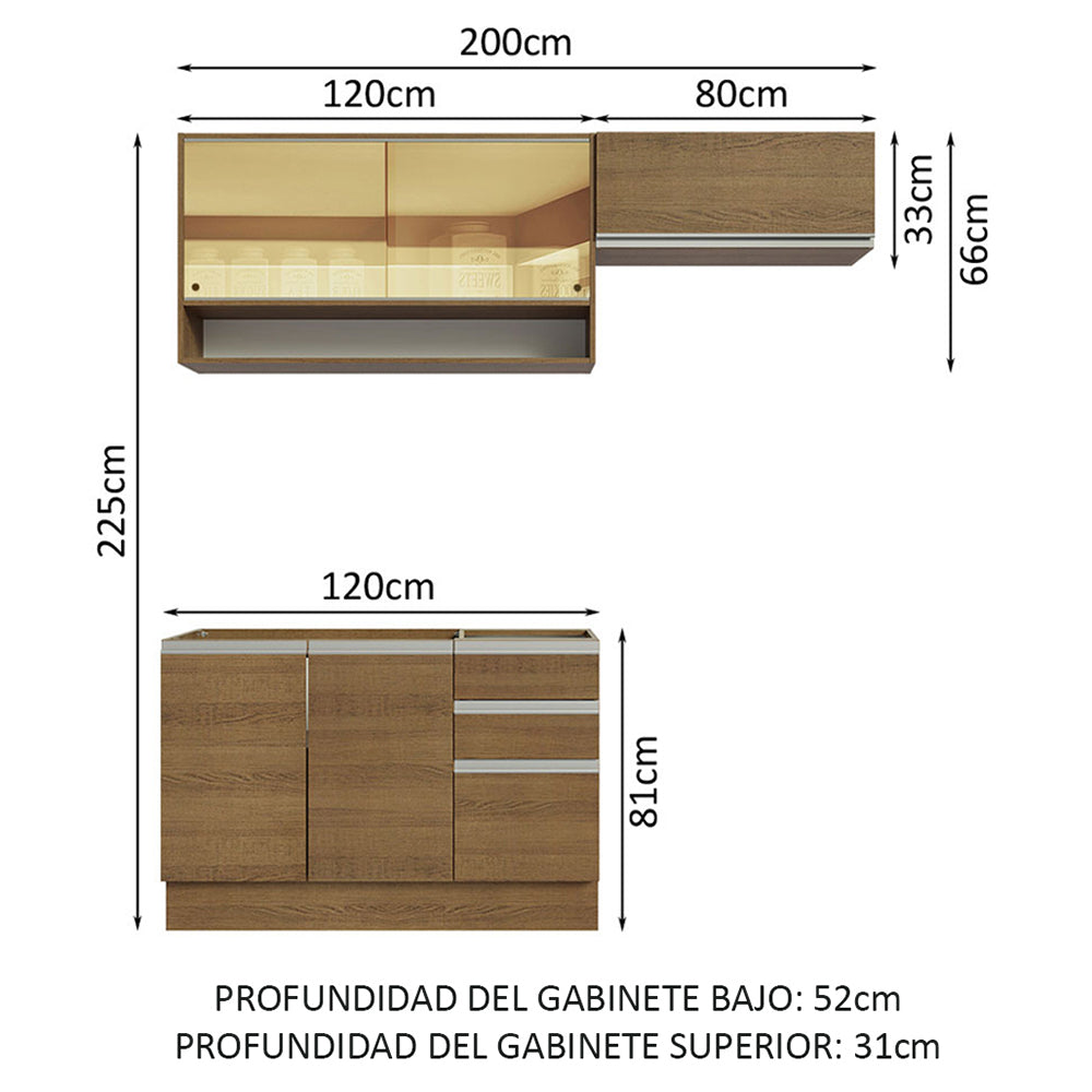 Cocina Compacta 200 cm Marrón Glamy Madesa