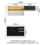 Cocina Compacta 200 cm Blanco/Negro Glamy Madesa