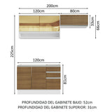 Cocina Integral 200cm sin Fregadero Blanco/Marrón Glamy 08