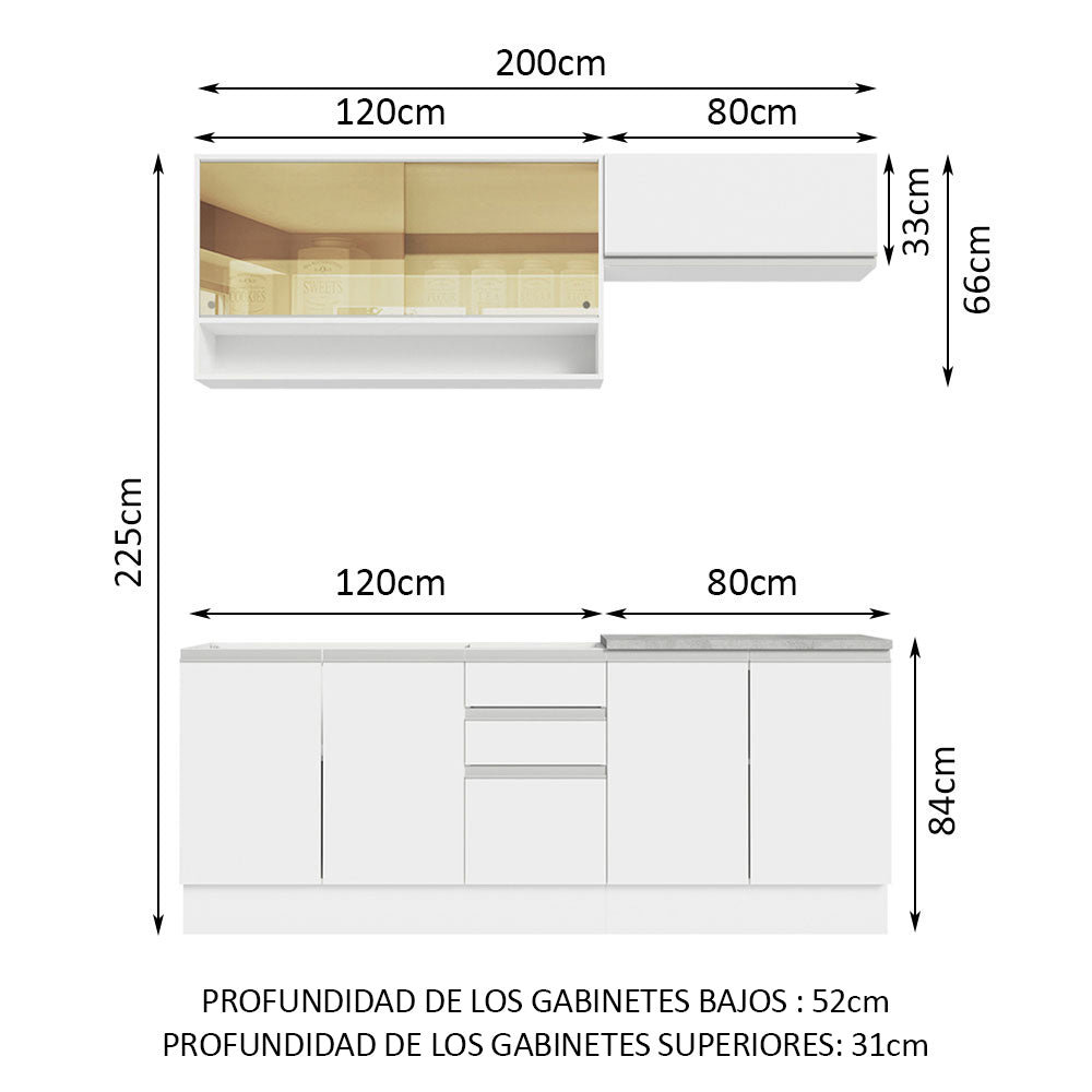 Cocina Integral con Fregadero 200cm Glamy 09 Blanco