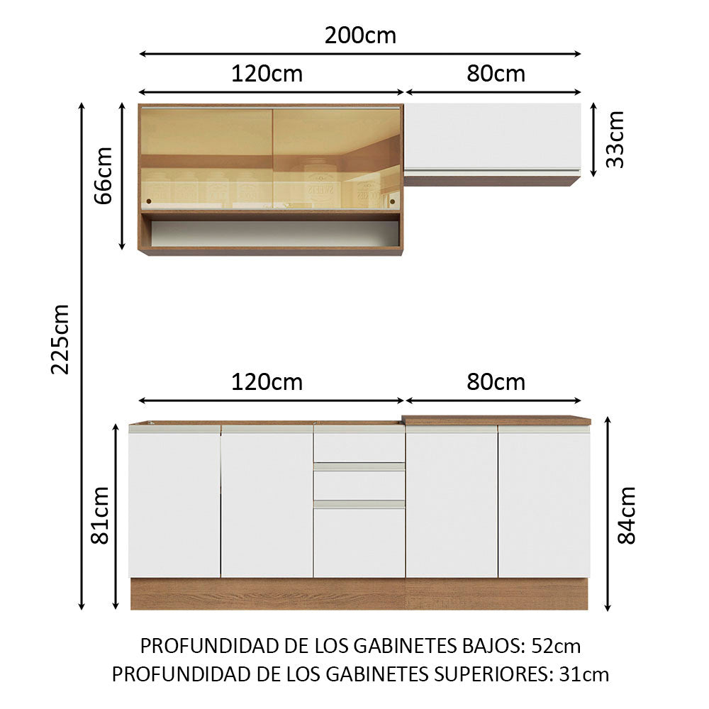 Cocina Integral con Fregadero 200cm Glamy 09 Marrón/Blanco