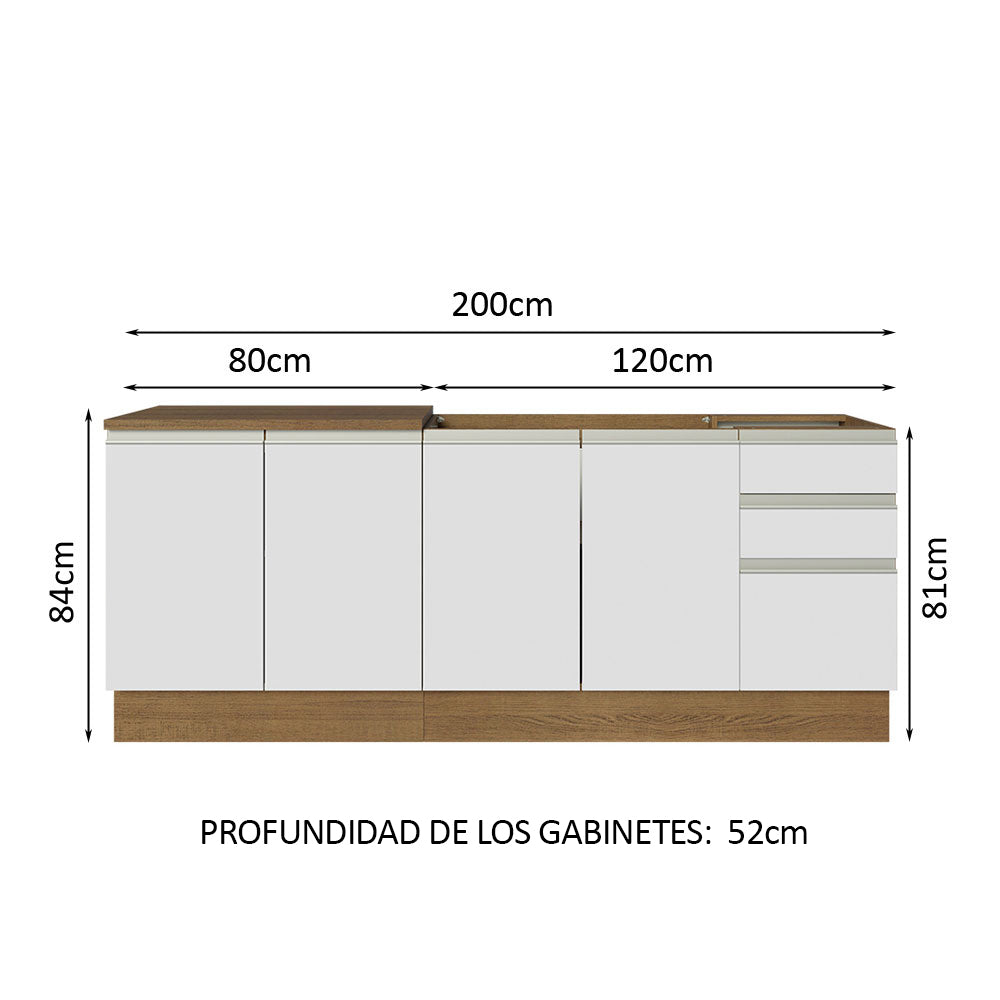 Cocina Compacta 200 cm Con Fregadero Marrón/Blanco Glamy Madesa