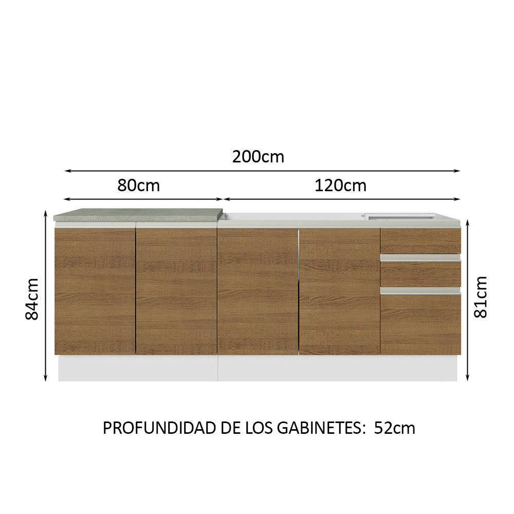 Mueble de Cocina 200cm Con Tarja Glamy Blanco/Marrón