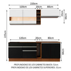 Cocina Compacta 220 cm Marrón/Negro/Blanco Glamy Madesa