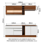 Cocina Compacta 220 x 52 cm 6 Puertas 2 Cajones Marrón/Blanco Glamy Madesa 01