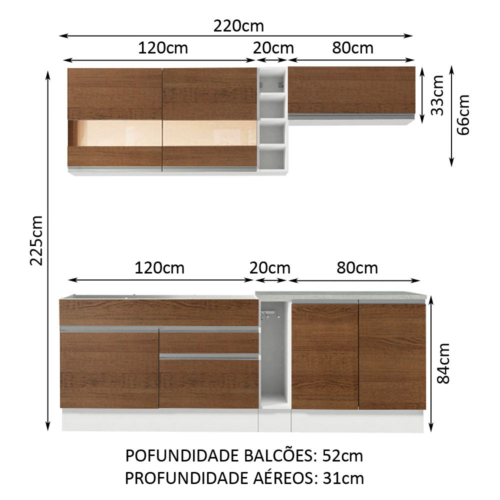 Cocina Integral 220cm Blanco/Marrón Parma 02