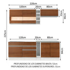 Cocina Compacta 220 x 52 cm 6 Puertas 2 Cajones Blanco/Marrón Glamy Madesa 02