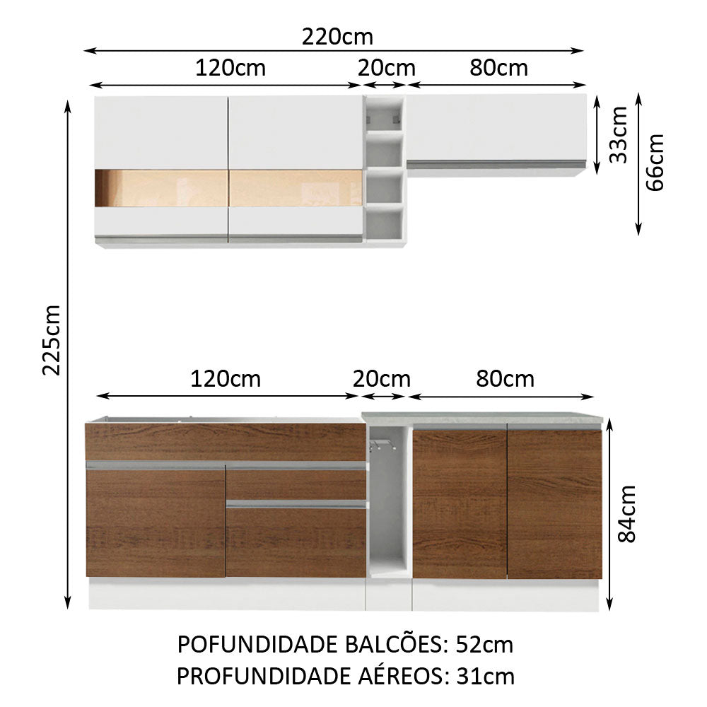 Cocina Integral 220cm Blanco/Marrón/Blanco Parma 02