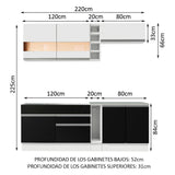 Cocina Integral 220cm Blanco/Negro Glamy 02