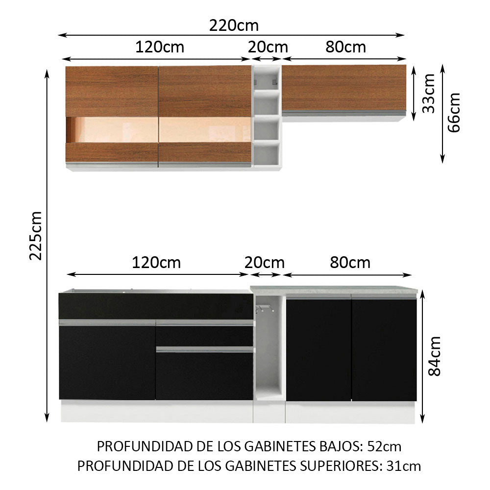 Cocina Integral 220cm Blanco/Marrón/Negro Glamy 02