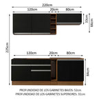Cocina Compacta 220 x 52 cm 6 Puertas 2 Cajones Marrón/Negro Glamy Madesa 07