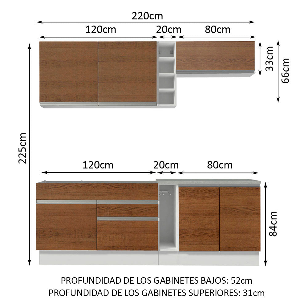 Cocina Integral 220cm Blanco/Marrón Parma 03
