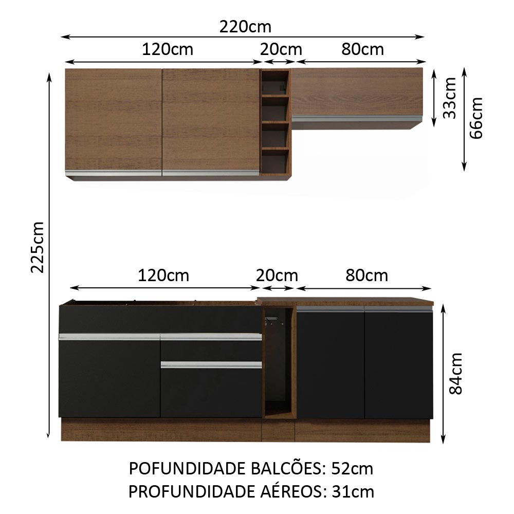 Cocina Integral 220cm Marrón/Negro Parma 03