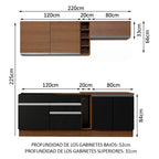 Cocina Compacta 220 x 52 cm 6 Puertas 2 Cajones Marrón/Negro Glamy Madesa 08
