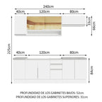 Cocina Integral 240 cm Blanco Glamy Madesa