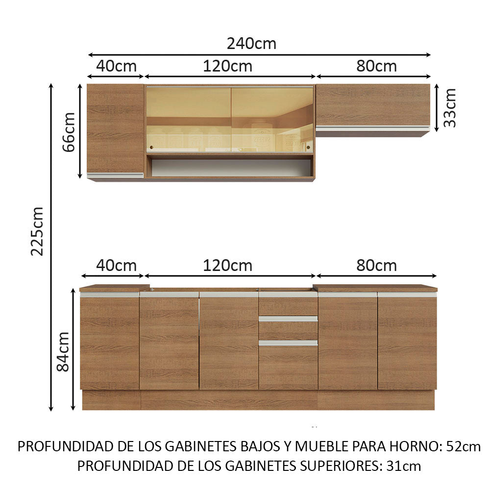 Cocina Integral 240cm sin Fregadero Marrón Glamy 03
