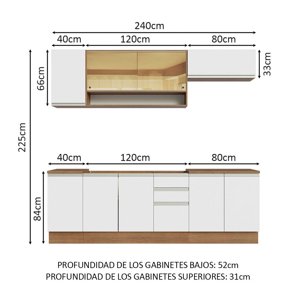Cocina Integral 240cm sin Fregadero Marrón/Blanco Glamy 03