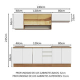 Cocina Integral 240cm sin Fregadero Marrón/Blanco Glamy 03