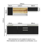 Cocina Integral 240 cm Blanco/Negro Glamy Madesa